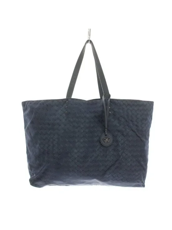 Bottega Veneta Tote Intrecciato Print Nylon Logo Charm Navy