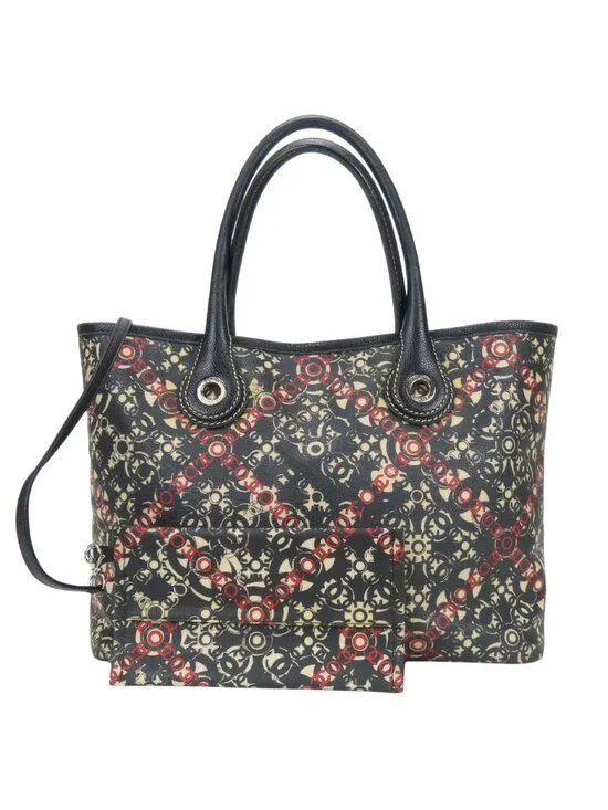 Chanel Tote Coco Travel CC Logo Leather Black White Red Pouch