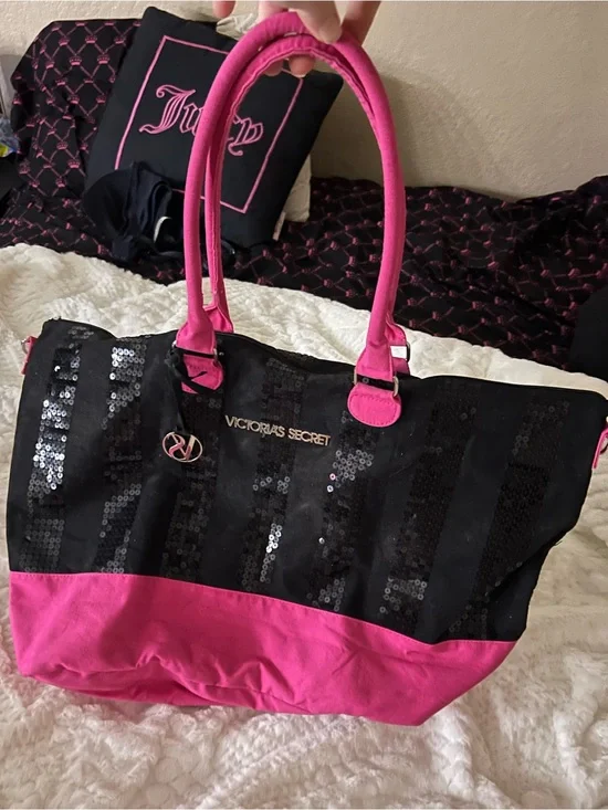Victoria's Secret Black and Hot Pink Sequin Tote