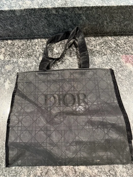 Dior Black Sheer Mesh Tote with Tonal Logo