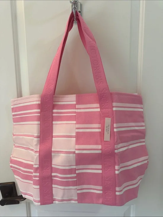 Victoria's Secret Pink and White Striped Canvas Tote