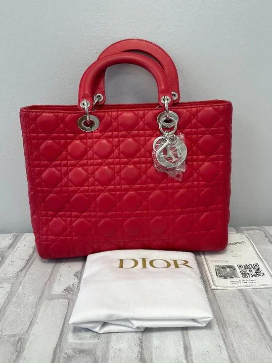 Dior Lady Dior in Red Lambskin - Large - Preowned