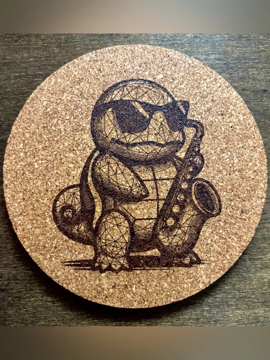 Pokemon Saxophone Squirtle Laser Engraved Cork Coaster