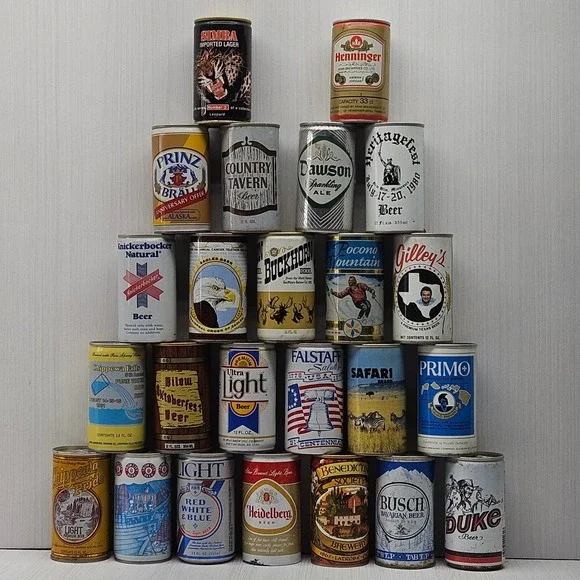Vintage Beer Can Collection Lot of 24 Simba Henninger Busch Falstaff Empty