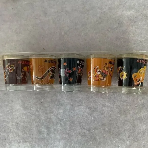 Set of 5 Australia Aboriginal Art Shot Glasses *New*