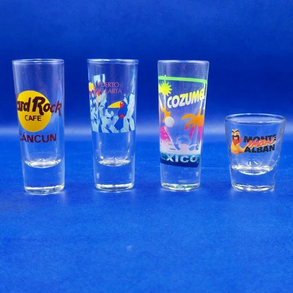 Mexico Souvenir 4 Shot Glasses Hard Rock Cancun Cozumel Puerto Vallarta