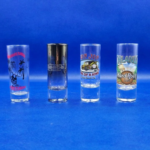 Florida Souvenir 3 Shot Glass Set Ron Jon Hard Rock Cafe Space Center NASA