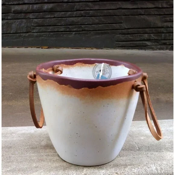 Ceramic Ice Bucket with Leather Strap Handles, Summer Party