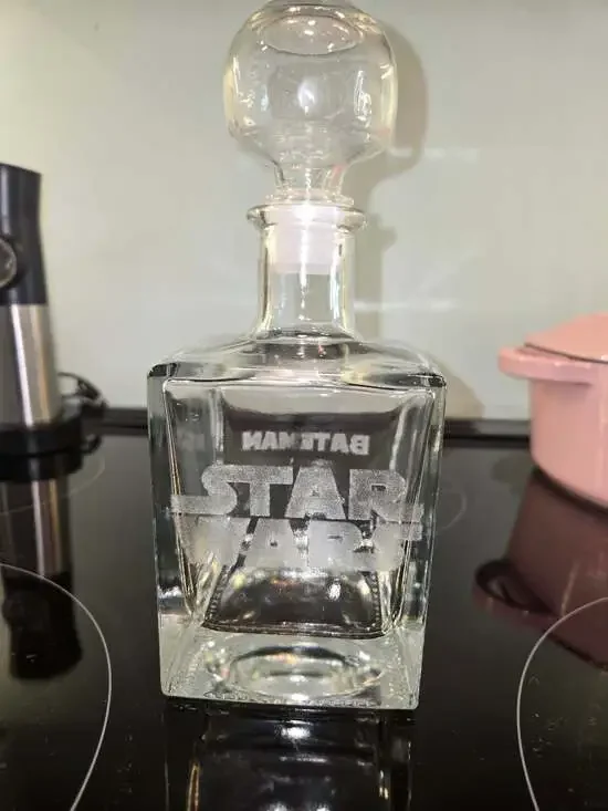 Custom Engraved Star Wars Themed Glass Whiskey Decanter with Stopper - 'BATEMAN'