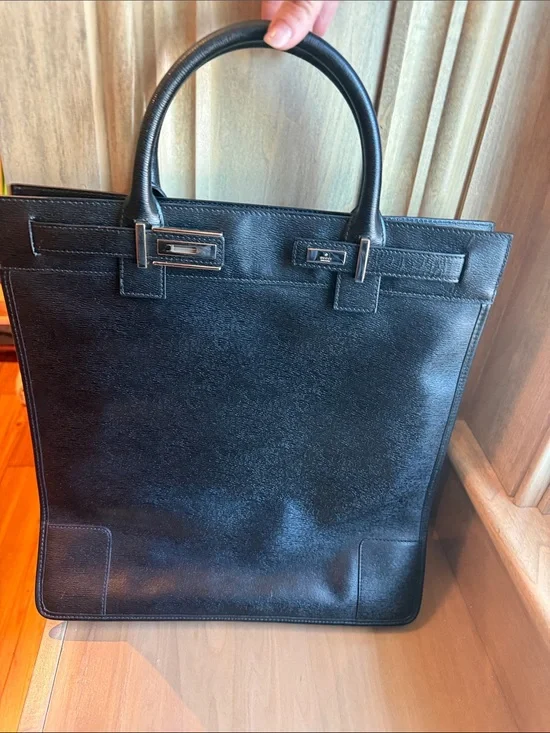 Gucci Black Leather Structured Tote with Top Handles