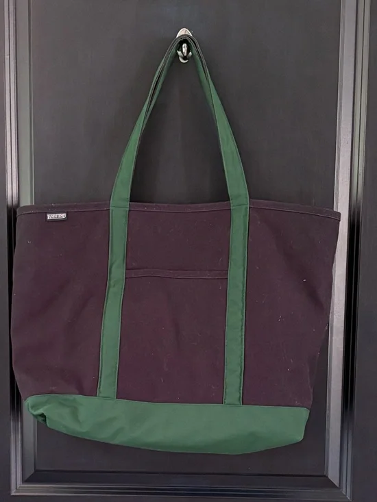 Vintage Lands’ End Canvas Open Tote Bag USA Made Brown Green Boat & Tote Large