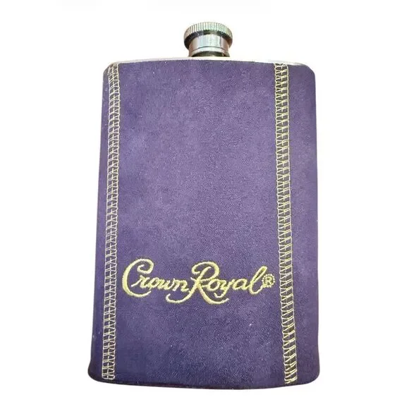 Crown Royal Cap 8 oz. 18/8 Stainless Steel Whiskey Flask W/ Purple Suede Cover