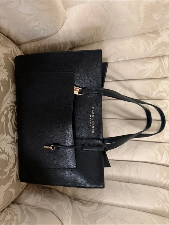 Marc Jacobs Black Pebbled Leather Tote with Gold Accents