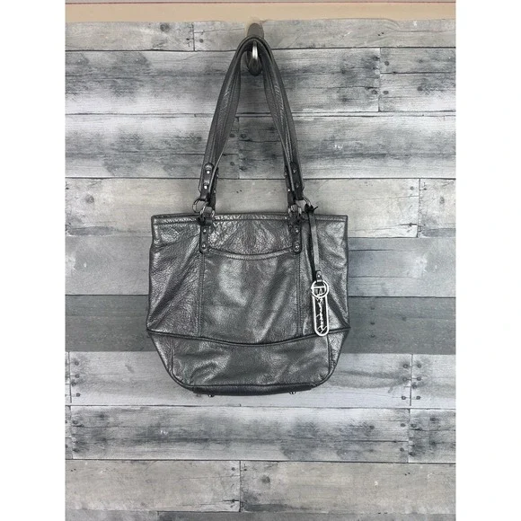 B. Makowsky Silver Leather Shoulder Bag Y2k Boho Tote