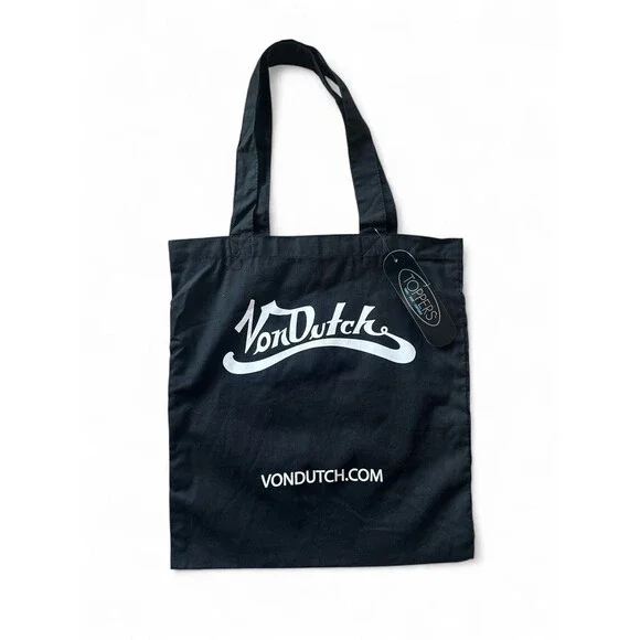 NEW Toppers VonDutch Reusable Cloth Shopping Bag Tote Black Cotton Canvas 6oz