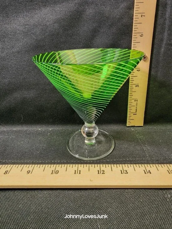 Vintage Spiral Optic Green Swirl Bimini Martini Glass