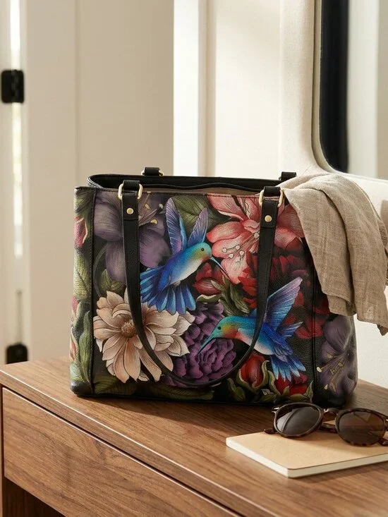 Anuschka Hummingbird Garden Painted Tote