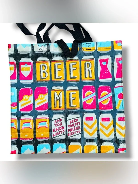 NWT Blue Q BEER ME Huge Market  Shopper Beach Party Tote Adult Humor Recycled