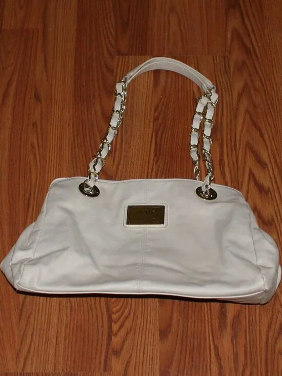 Nicole by Nicole Miller Suzie Tote Cream Gold Chain Shoulder Bag Classic Minimal