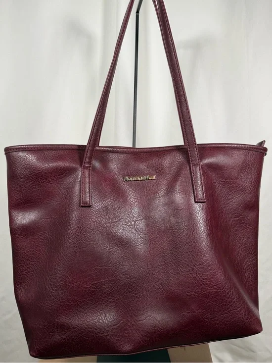 Montana West Deep Wine Faux-Leather Tote with Gold Logo