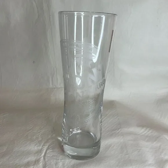 Peroni Beer Drinking Glass Clear Etched 8 1/4 Inches Tall 3 Inches Diameter