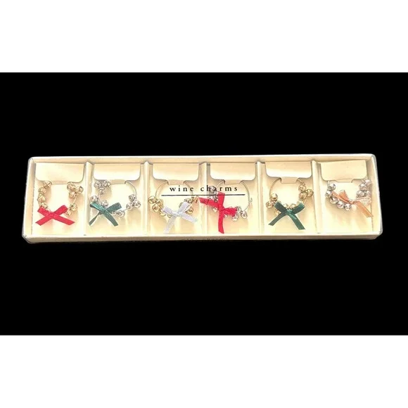 Set Of 6 Pier 1‎ Imports Wine Glass Charms Bells And Bows NIB