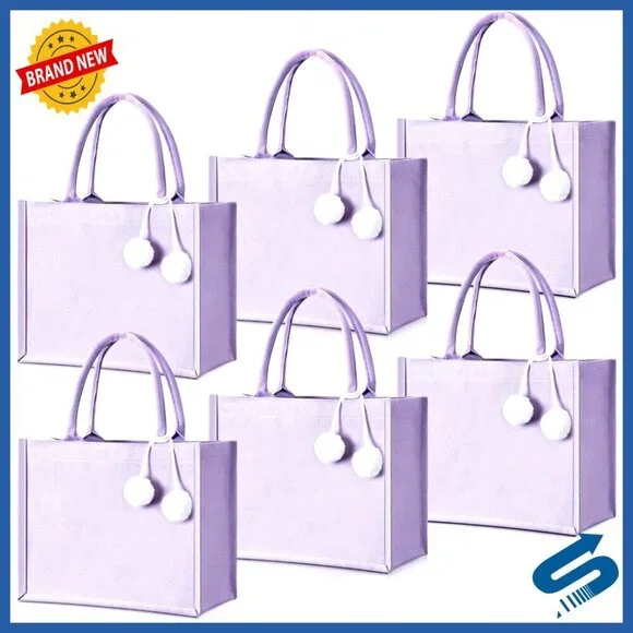 Canvas Tote Bags with Pom Poms Blank Reusable for Gifts Wedding Party