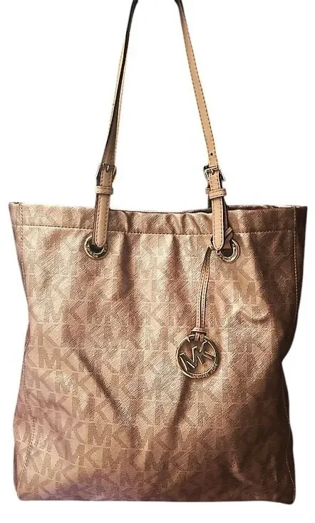 Michael Kors Signature Jet Set North South Rose Gold Large Tote