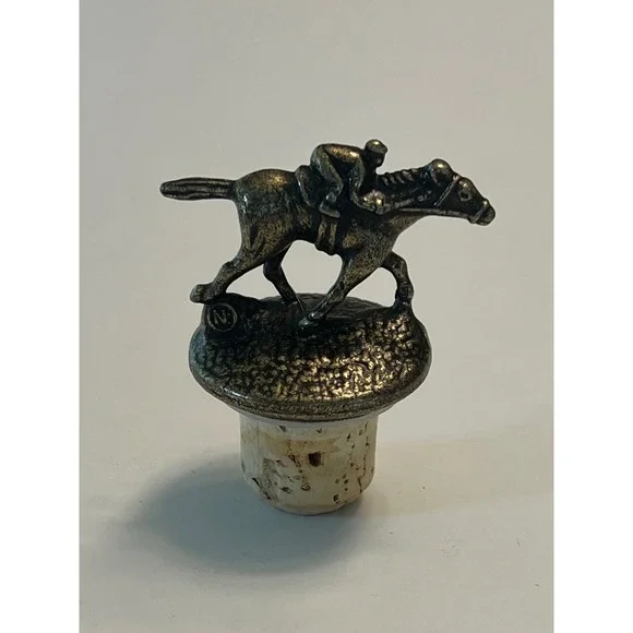 Blantons Bourbon Bottle Stopper Letter N: Horse and Jockey Pewter Cork Topper