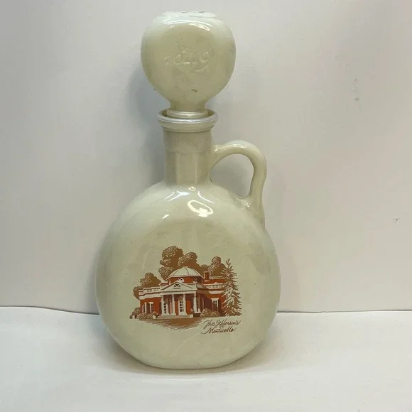 Vtg Stitzel-Weller Monticello Milk Glass Decanter‎ 1849 Stopper Bourbon Bottle