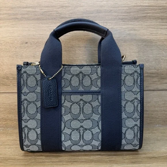 Coach Smith Tote Bag 24 Signature Jacquard Navy Blue Gray Logo CAR78 NO STRAP