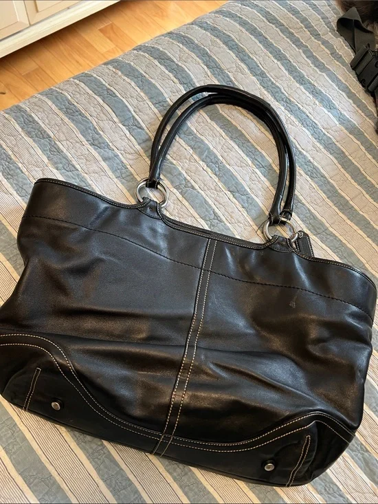 Coach Black Leather Double-Handle Tote