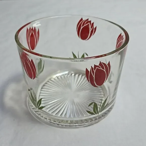 Hazel Atlas Red Tulip Glass Ice Bucket • Vintage 70s • HTF Deco