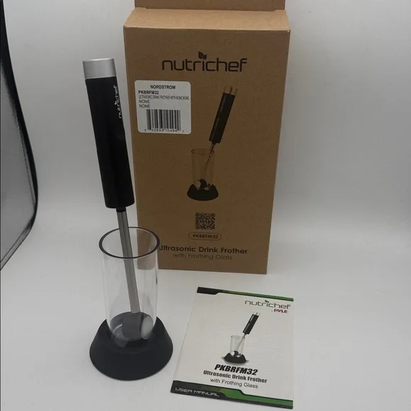 NutriChef Ultrasonic Drink milk Frother with Glass new open box
