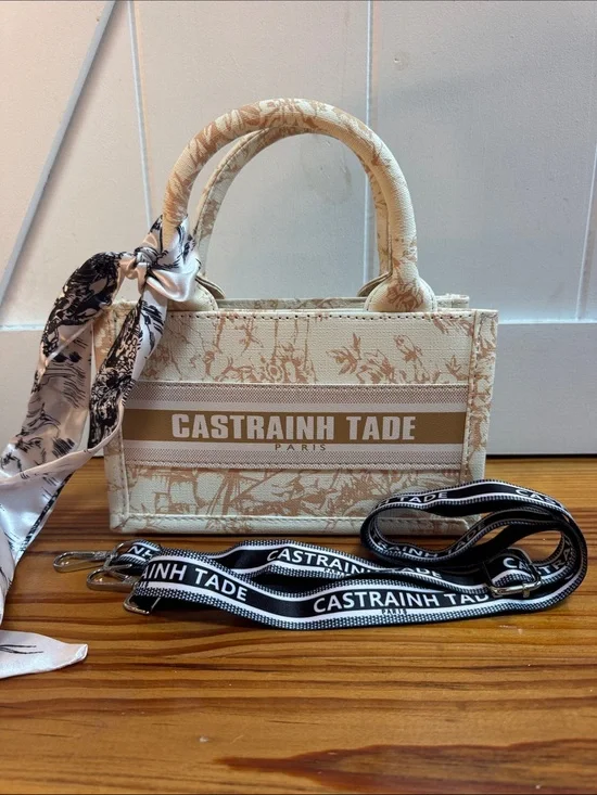 Cream Canvas Tote with Branded Strap