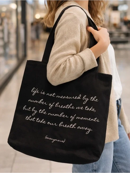 Inspirational Quote Shoulder Tote Bag | Black Canvas Everyday Carry