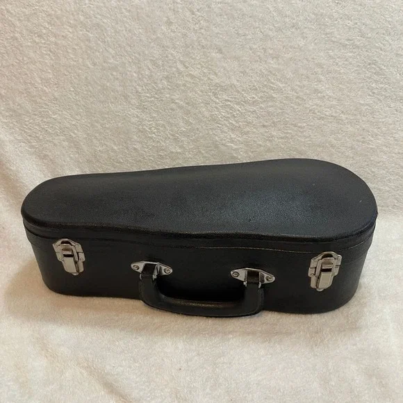 Vintage Violin Shape Wine Bottle Case Music Box Japan Blue Plush Lining Black