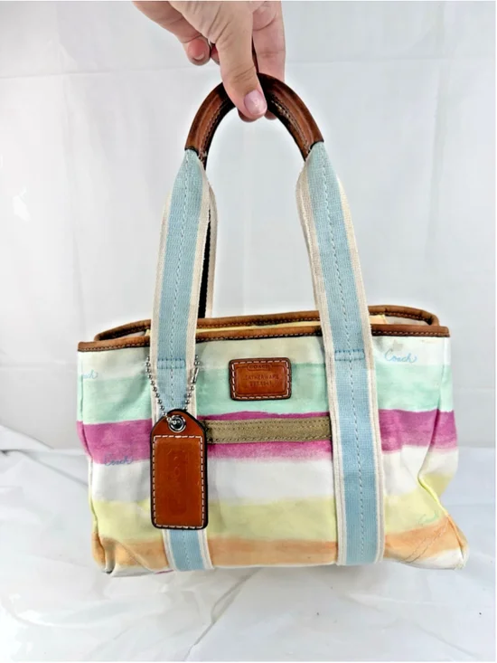 Vintage Coach Hamptons Y2K Watercolor Pastel Stripes Tote