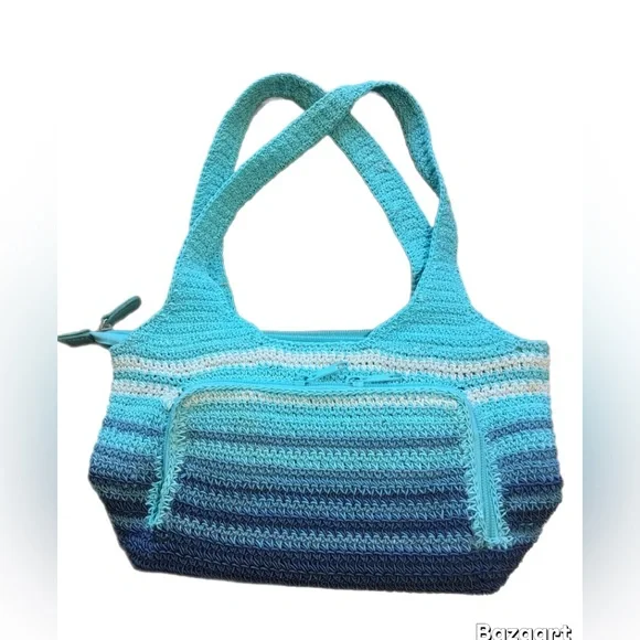 Amanda Smith Handmade Turquoise Ombre Crochet Tote Bag