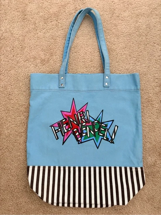 Henri Bendel Light Blue Canvas Tote w/Colorful Logo