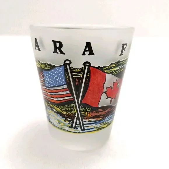 Niagara Falls Souvenir Shot Glass Featuring American and Canadian Flags #K006