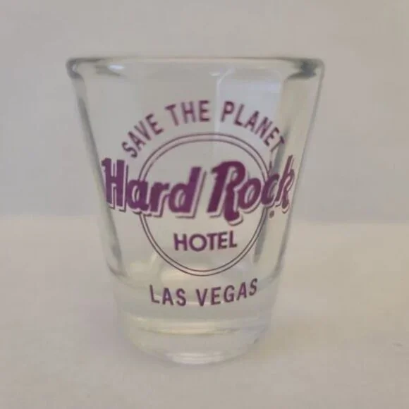 Hard Rock Cafe Save the Planet  Beveled Shot Glass Purple Logo Las Vegas
