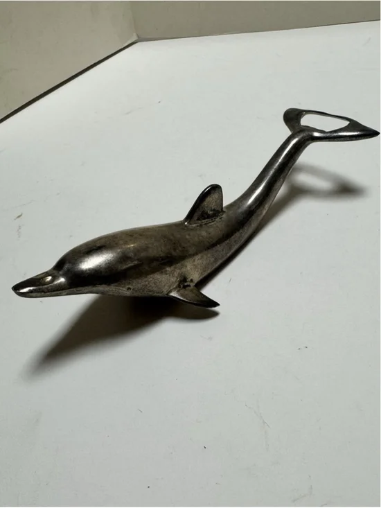 Vintage Silver Plated Dolphin Bottle Opener Cap and Twist 6.5