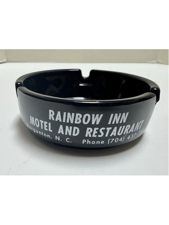 Rainbow Inn Vintage Ashtray Black Glass Morganton, North Carolina NC Collectible