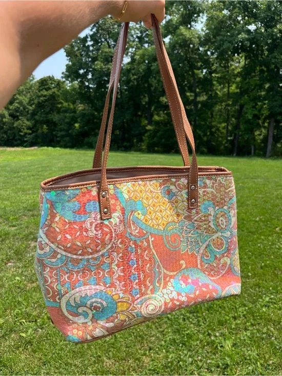 Nine West Coral Paisley Tote with Brown Handles