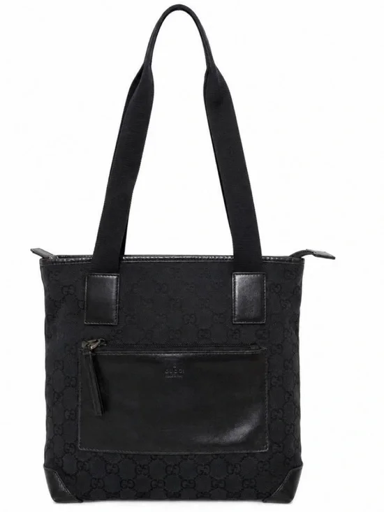 Gucci Black Monogram Canvas Tote with Front Zip Pocket