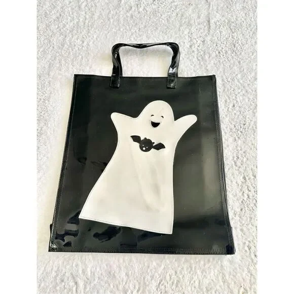 Halloween Black and white bat and ghost tote bag ￼