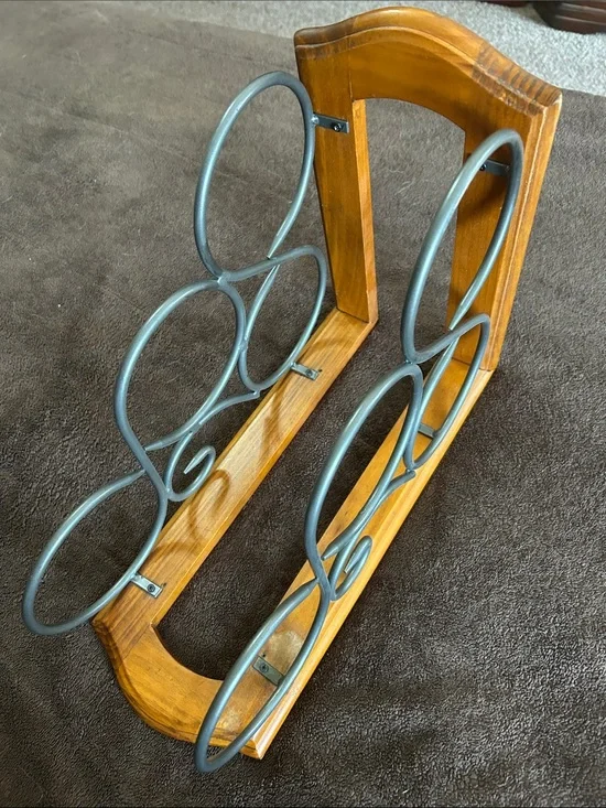 Wood and Metal Wine Rack - Brown Wood with Gray Metal Accents
