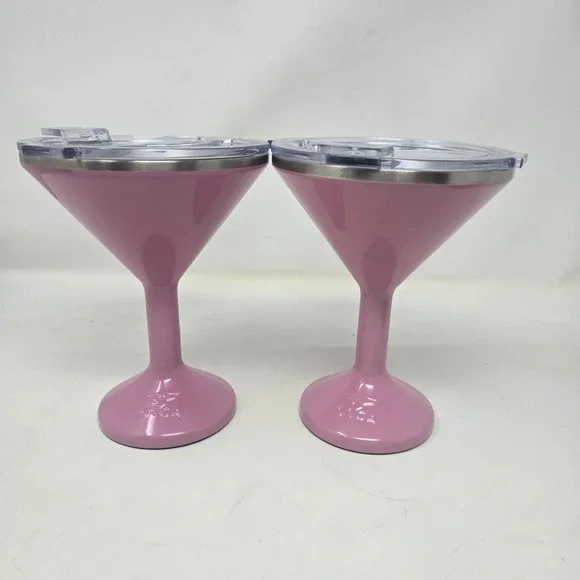 ORCA Martini Tumbler Set of 2 Pink 8oz Insulated Stainless Steel Cocktail Glasse