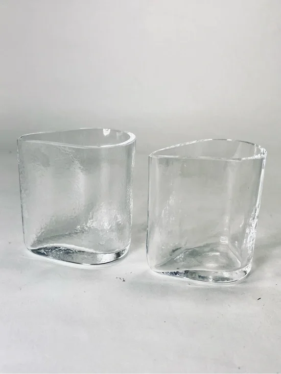 2 Clean Beveled Minimal Small Sauce Condiment Pourers or Shot Glasses ?